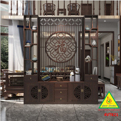 Vách ngăn phòng khách, vách ngăn tủ kệ bằng gỗm bình phong tranh 4VTK21- NỘI THẤT LẮP RÁP VIENDONGADV