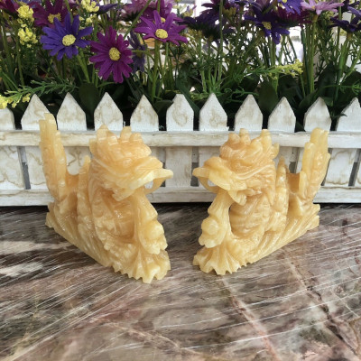 Cặp Rồng nằm phong thủy đá ngọc hoàng long - Dài 12 cm