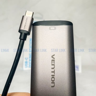 Cáp chuyển đổi Type-C sang HDMI + 3 cổng USB 3.0 + Type-C PD  Vention CNBHB - hàng chính hãng