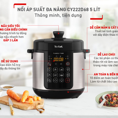 Nồi áp suất điện đa năng Tefal Speedy Cook 5L CY222D68 - Hàng chính hãng