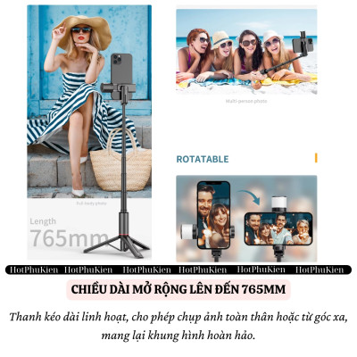 Gậy chụp ảnh selfie 3 chân hiệu HOTCASE WIWU Sharp Film remote bluetooth Xoay 360 độ có đèn flash tích hợp tripod, gập gọn, pin sạc type C, đèn trợ sáng Phụ Kiện - Hàng nhập khẩu