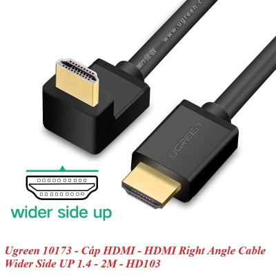 Ugreen UG10173HD103TK 2M màu Đen Cáp tín hiệu HDMI chuẩn 1.4 đầu bẻ góc 90 độ - HÀNG CHÍNH HÃNG