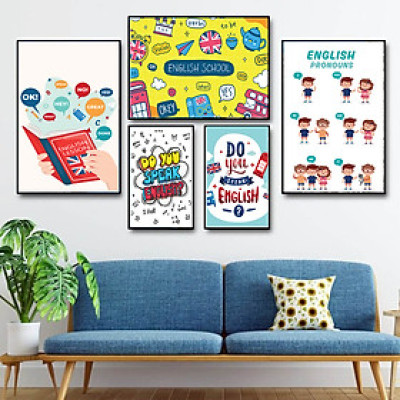 {HCM}Tranh treo tường tranh trang trí lớp học tiếng anh tặng kèm đinh 3 chân không cần khoan tườn