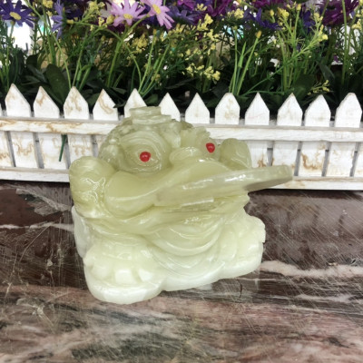 Tượng Cóc Ba Chân, Cóc Ngậm Tiền, Thiềm Thừ phong thủy chiêu tài lộc đá ngọc Onyx - Dài 13 cm