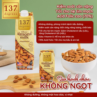 Sữa hạt Hạnh nhân Không đường 137 DEGREES 1000ml