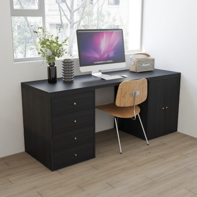 HAPPY FURNITURE , Bàn làm việc 4 ngăn kéo 2 cửa mở - DALEY , BAN_156 , 180cm x 59cm x 75cm DxRxC