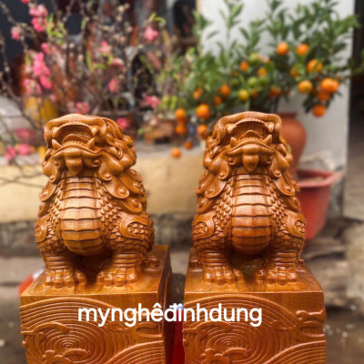 Cặp nghê tài lộc bằng  gỗ  bách xanh thơm nức cao 23x12x12cm 