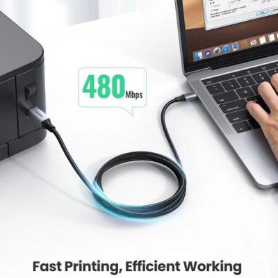 Ugreen UG80808US370TK 3M màu xám đầu nhôm cáp USB type C ra usb B máy in dây dù - HÀNG CHÍNH HÃNG