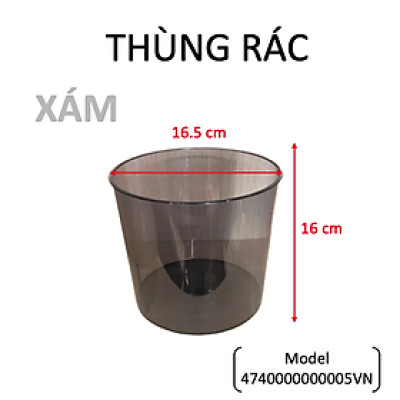 Thùng rác tròn chất liệu nhựa PET cứng trong suốt - Khả năng chịu lực chịu nhiệt tốt - Thùng rác trong suốt không nắp tinh tế - Màu xám