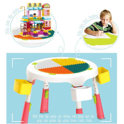 Bộ bàn ghế lắp ghép đồ chơi smoneo đa năng Toys house  1119-SM-001-88005 tặtng quà dễ thương