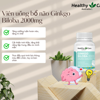 Bổ não Úc Healthy Care Ginkgo Biloba 2000, Giúp tăng tuần hoàn máu não, Cải thiện chức năng nhận thức, Trí nhớ, Giúp an thần và Giảm Stress - QuaTangMe Extaste