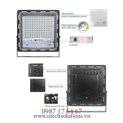 Đèn Pha Chống Lóa Cao Cấp Năng Lượng Mặt Trời JinDian JD-740 Công Suất 40W - Khung Nhôm