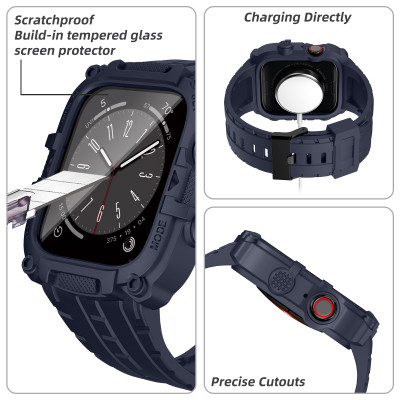 Ốp Case Kính Cường Lực tích hợp dây đeo TANK 360 cho Apple Watch Series 4/5/6/SE/7/8/9/SE1,2 Size 44mm/45mm - Hàng Chính Hãng
