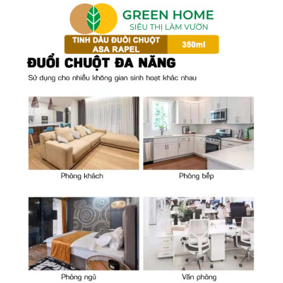 Tinh Dầu Xua Đuổi Chuột Greenhome, ASA Rapel, Chai 350ml, Thảo Mộc, An Toàn Cho Người Và Vật Nuôi