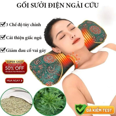 Gối Ngải Cứu Điện Làm Nóng MassageVai Gáy Cổ Hương Thơm Tự Nhiên Từ Thảo Dược Giảm Đau Mỏi