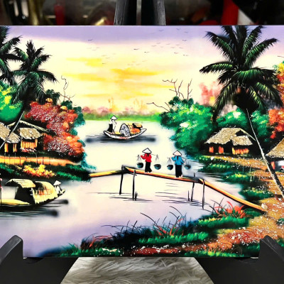 Tranh sơn mài - ĐỒNG QUÊ VIỆT NAM - Hàng xuất khẩu size 20x30 cm