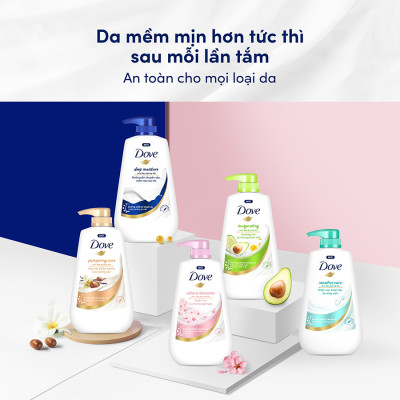 Sữa Tắm Serum Dove Pro-Ceramide Hoa Sakura và Muối Hồng Giúp Da Đàn Hồi Và Căng Bóng 500g