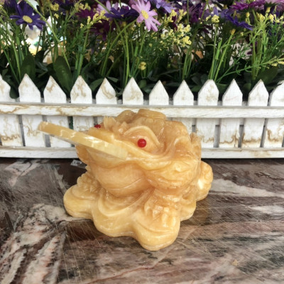 Tượng Cóc Ba Chân, Cóc Ngậm Tiền, Thiềm Thừ phong thủy chiêu tài lộc đá ngọc hoàng long - Dài 12 cm