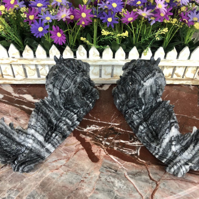 Cặp Rồng nằm phong thủy đá cẩm thạch vân đen - Dài 25 cm