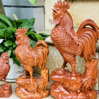 Tượng con gà trống phong thủy hút tài lộc bằng gỗ hương đá kt 30×15×7cm