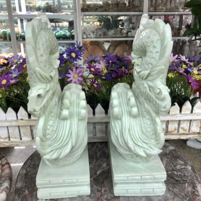 Cặp Rồng đứng phong thủy đá cẩm thạch trắng xanh - Cao 30 cm