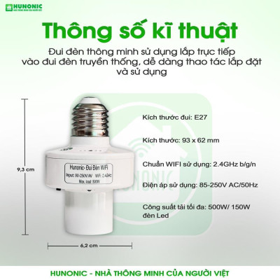 Đui Đèn Wifi Hunonic Điều Khiển Từ Xa Qua Điện Thoại,Tối Ưu Hóa Trải Nghiệm Chiếu Sáng, Hàng Việt Nam