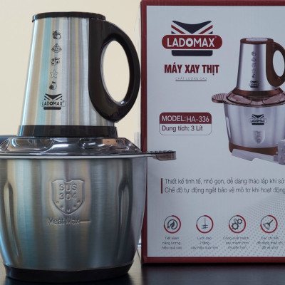 Máy xay thịt 550W Ladomax HA-336 cối inox 304 dung tích 3L, tặng kèm lồng đánh trứng và dụng cụ lột tỏi-Hàng chính hãng