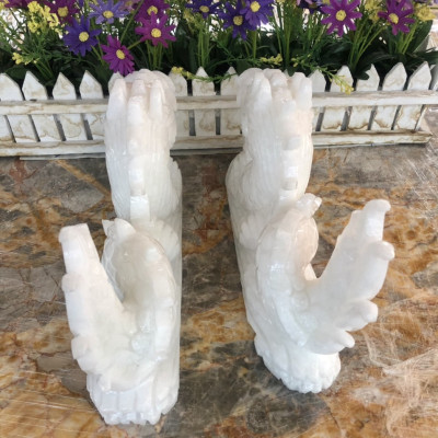 Cặp Rồng nằm phong thủy đá cẩm thạch trắng - Dài 30 cm