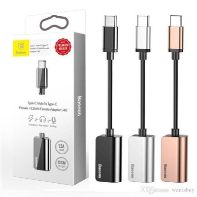 Đầu chuyển Type C sang Audio 3.5mm & Type C Baseus L40 (12cm Type C Male to Type C Female + 3.5mm Female Adapter) - hàng chính hãng