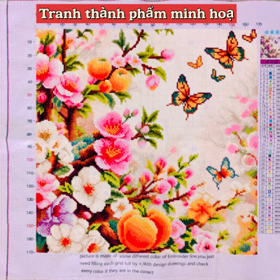 Tranh thêu kín chữ thập Hoa và bướm vs8098, kích thước 50 x 50 cm