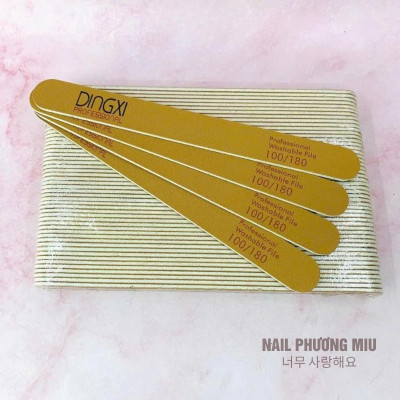 Dũa Mỏng DINGXI Lốc 50 Cái Độ Nhám 100/180 Màu Nâu Vàng Da Bò Làm Nail Tiện Lợi, Form Thẳng Không Chạm Khóe Móng, Lõi Nhựa Cứng Cáp, Cầm Chắc Tay