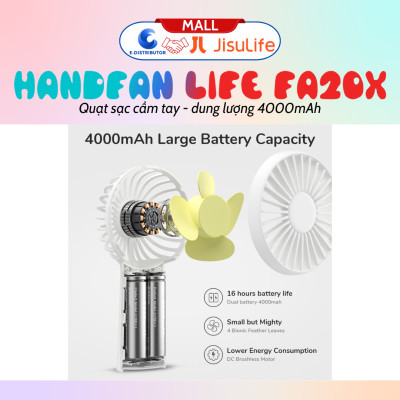 Quạt sạc cầm tay mini JisuLife HandFan Life3 FA20X Pin4000mAh, Sạc Nhanh, vỏ ABS - Hàng chính hãng