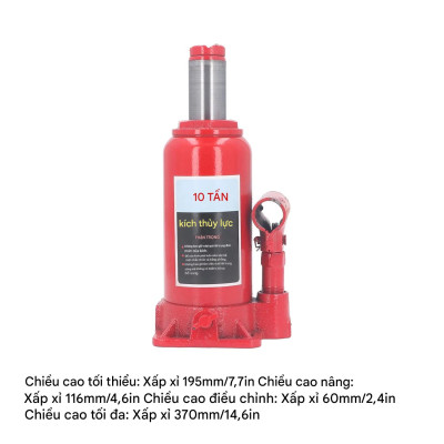 Kích Thủy Lực Gắn Xe Tải 10 Tấn – Chiều Cao Làm Việc 195–370mm, Hành Trình 116mm