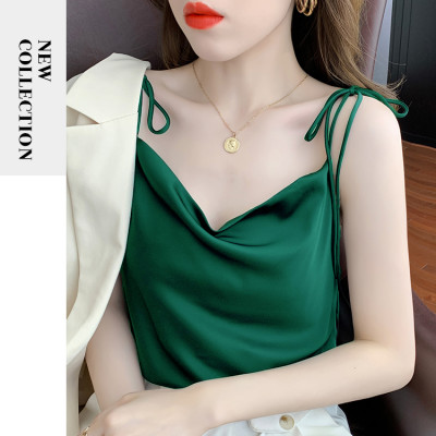 Áo 2 dây cổ đổ cột nơ xinh xắn mặc trong vest, blazer vải lụa satin cao cấp mịn, mát