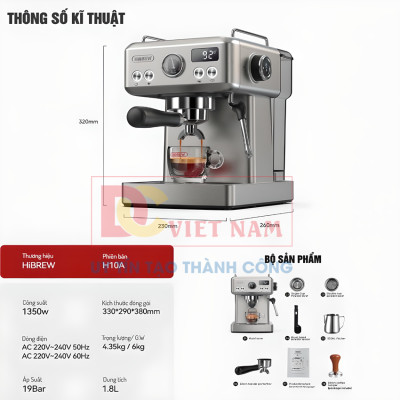 Máy pha cà phê Espresso chuyên nghiệp thương hiệu HiBREW H10A , áp suất 20bar , công suất 1350W - Hàng Chính Hãng