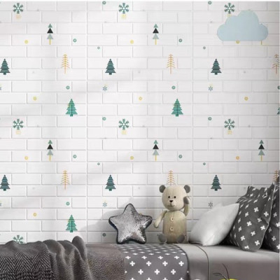 Bộ 20 Tấm Xốp Dán Tường 3D Hoạt Hình Cây Thông Dễ Thương, Dày Dặn Chống Va Đập