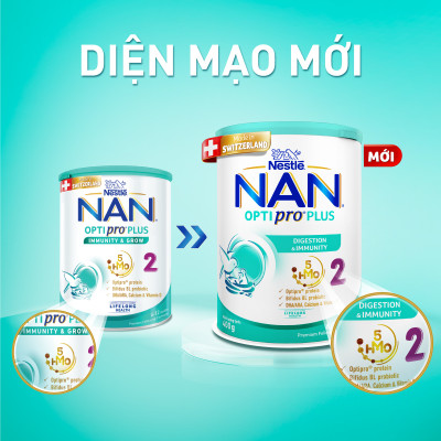 Sữa bột Nestlé NAN OPTIPRO PLUS 2 400g/lon với 5HMO Sản Xuất Tại Thụy Sĩ (6-12 tháng)