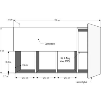 Kệ Tủ Sách Treo Tường 4 Ngăn 2 Cánh Juno Sofa CTKT707 KT 120 x 65 x 24 cm