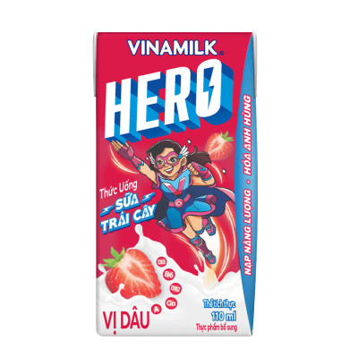 Thức uống sữa trái cây vị dâu Vinamilk Hero - Thùng 48 hộp 110ml