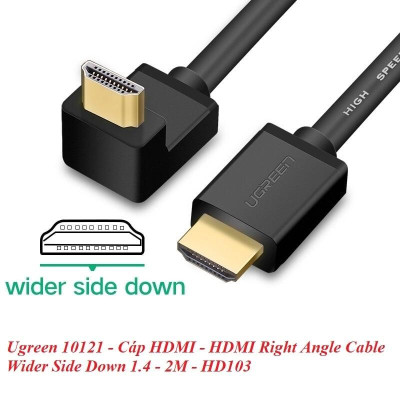 Ugreen UG10121HD103TK 2M màu Đen Cáp tín hiệu HDMI chuẩn 1.4 đầu bẻ góc 90 độ - HÀNG CHÍNH HÃNG
