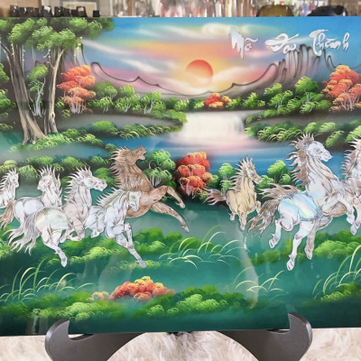Tranh sơn mài mã đáo thành công cẩn ốc xà cừ cao cấp size 40x60 cm treo tường, trang trí,...
