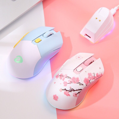 Chuột không dây Gaming DAREU EM901X RGB BLUE-WHITE - SUPERLIGHT, FAST CHARING DOCK - Hàng chính hãng