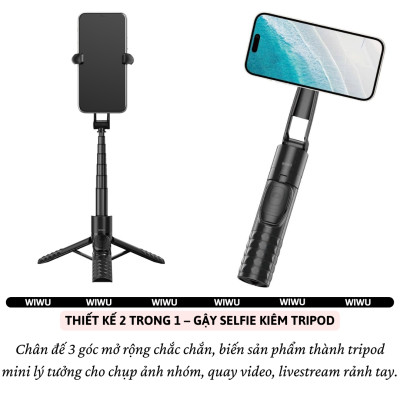 Gậy chụp ảnh selfie tự sướng từ tính nam châm magnetic kiêm tripod 3 chânđộ hiệu WlWU Wi-SEO14 remote bluetooth Xoay 360 độ, gập gọn, pin sạc type C - Hàng nhập khẩu