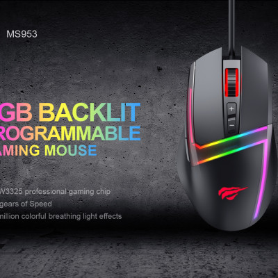 Chuột Gaming Có Dây Havit MS953/ 7 Chế Độ/ 700DPI/ Led RGB/ 20 Triệu Lần Nhấp Chuột - Hàng Chính Hãng