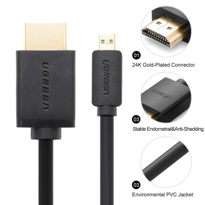 Ugreen UG30103HD127TK 2M màu Đen Cáp chuyển đổi Micro HDMI sang HDMI thuần đồng - HÀNG CHÍNH HÃNG