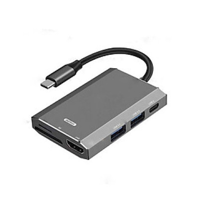 Hub chuyển đổi Remax RU-U30 6 in 1 cổng Type C ra USB 3.0 Hợp Kim Nhôm + HDMI + Đầu đọc thẻ nhớ - Hàng Chính Hãng
