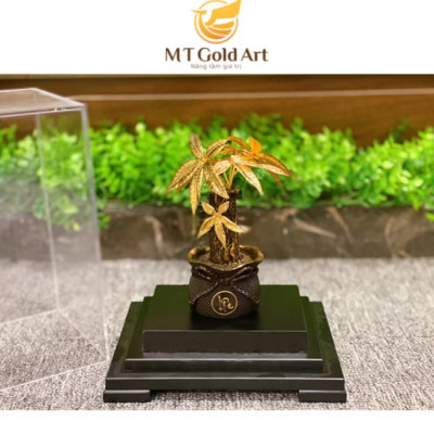 Cây kim ngân dát vàng 24k Mt Gold Art(22x17x14cm) M01- Hàng chính hãng, quà tặng dành cho sếp, khách hàng, đối tác