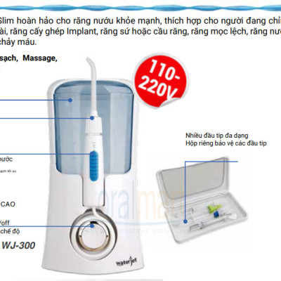 Máy tăm nước cá nhân WaterJet Flosser Slim (4 đầu tăm, dùng được cho người niềng răng, có đầu cạo lưỡi)