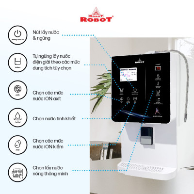 Máy Lọc Nước Điện Giải Ion Kiềm ROBOT IonQueen 912 Chế Độ Nóng Nguội Lạnh - 9 Tấm Điện Cực Titanium Phủ Platium - Hàng Chính Hãng