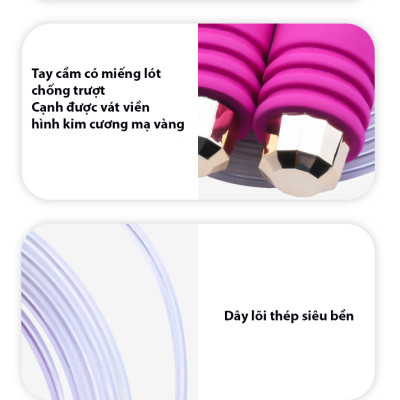 Dây Nhảy Tập Thể Dục Cao Cấp Tại Nhà Lõi Thép Cao Cấp, Viền Tay Cầm Hình Kim Cương Chính Hãng Cao Cấp KitAcoom